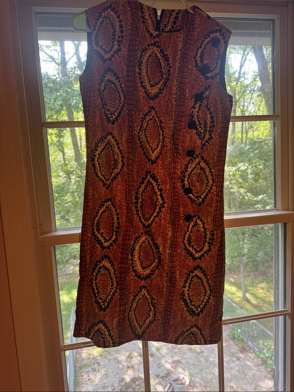 Sleeveless Orange Patterned Shift Dress vintage size 6 matching scarff